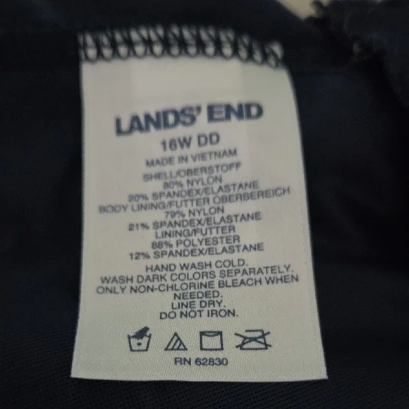 Lands' End Deep Sea Navy Blue Slenderizing Tankini Swim Top Sz 16w DD - Picture 6 of 10